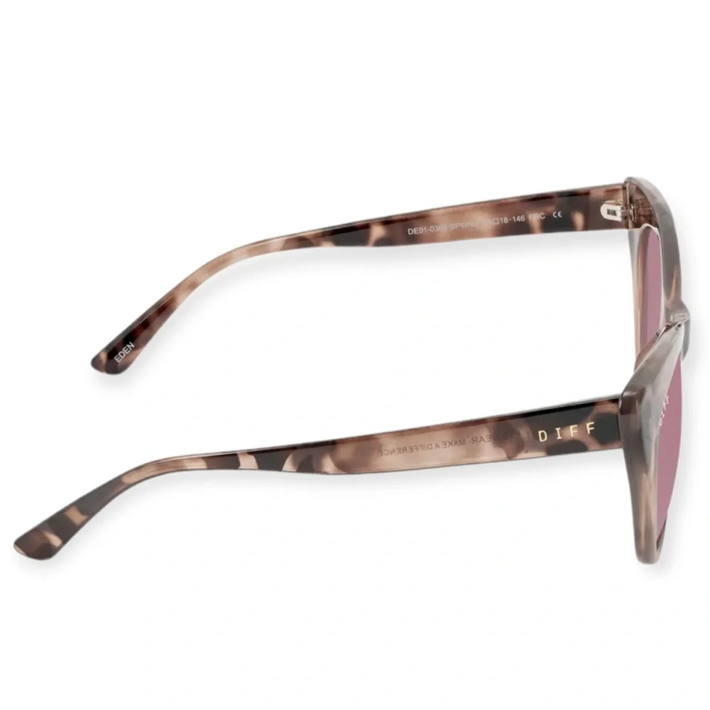 DIFF Eden Sunglasses Blush Tortoise Frame Wine Lenses Cateye NWT